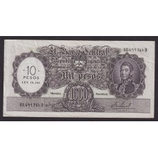 ARGENTINA COL. 554a BILLETE RESELLO 10 PESOS LEY 18.188 BOT 2211